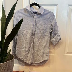 Blue and white striped button down